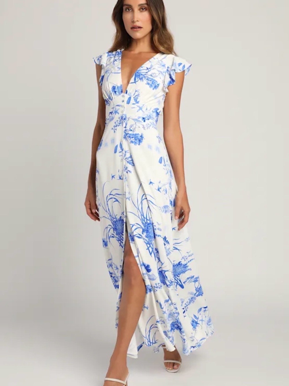 Botanical Flutter Sleeve Maxi Dress